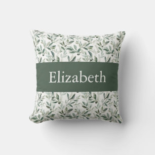 Coussin Vert sauge country français olive nom personnalisé