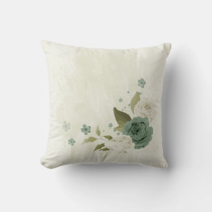 Coussin vert sauge et fleur blanche