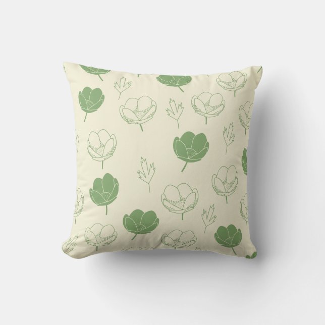 Coussin Vert sauge et jaune floraux (Recto)