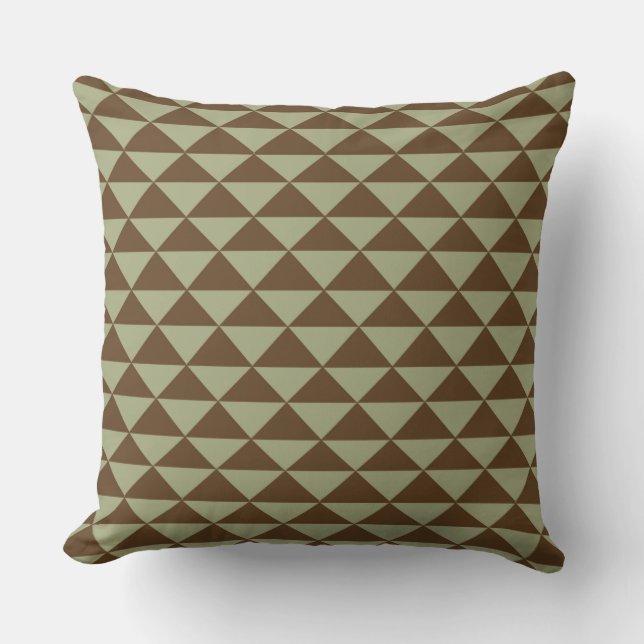 Coussin Vert sauge et tuile brun chocolat de triangle (Recto)