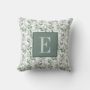 Coussin Vert sauge monogramme olivier pays français