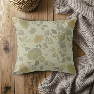 Coussin Vert sauge Olive Or Gris Moderne Floral de Ferme R