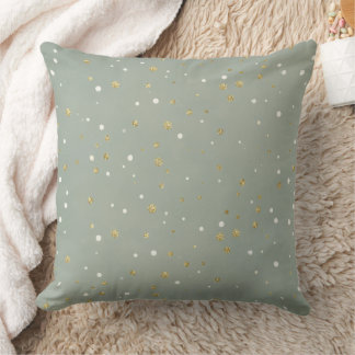 Coussin Vert sauge or blanc confettis Noël
