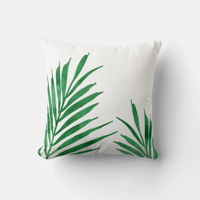 Coussin Verte Aquarelle Palm Frances (Recto)