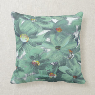 Coussin Verte d'Aqua Muté Fleurs Peintes N'importe quelle