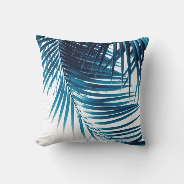 Coussin Vibes bleues Feuilles de palme #1 (Recto)