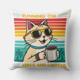 Coussin Vibes de café rétro - Amoureux de caféine amusant
