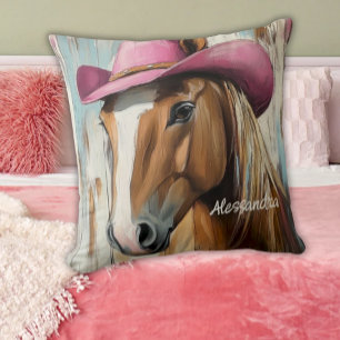 Coussin Vibes de fille : Chaud rose Casquette Cheval Touch
