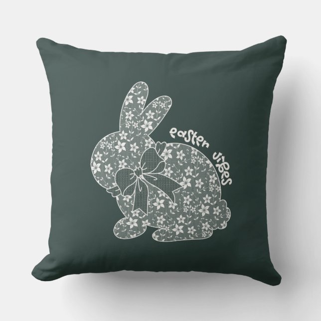 Coussin Vibes de Pâques Blanc dentelle lapin dentelle orei (Recto)