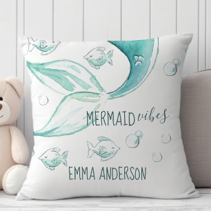 Coussin Vibes de Sirène Aquarelle Poisson Monogramme Nauti