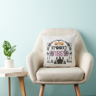 Coussin Vibes éffrayantes Skeletons Chauves-souris Hallowe