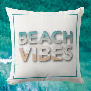 Coussin Vibes Plage Vagues Bleues Typographie Jeter Oreill