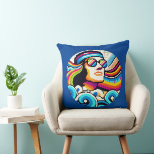 Coussin Vibes rétro - les années 70 Pixel Art Super pour H