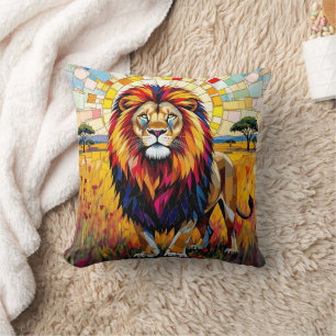 Coussin Vibrant Colorée Lion mosaïque