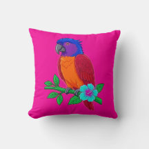 Coussin vibrant de perroquet tropical