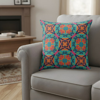 Coussin Vibrant Floral Kaleidoscope Pattern