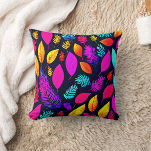 Coussin Vibrant Néon Foliage : Captivant Motif Feuille