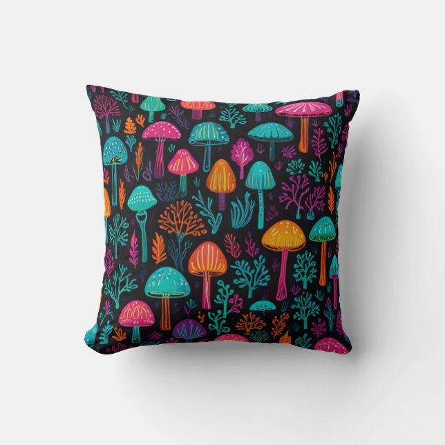 Coussin Vibrant Neon Mushroom Magic: Unique Patterns  (Recto)