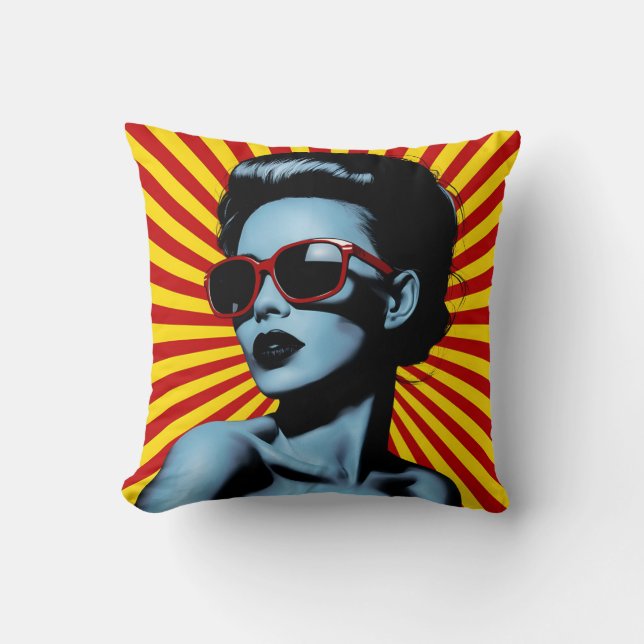Coussin Vibrant Pop Art Portrait femme (Recto)