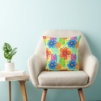 Coussin Vibrant Retro Groovy Floral Abstract Pattern