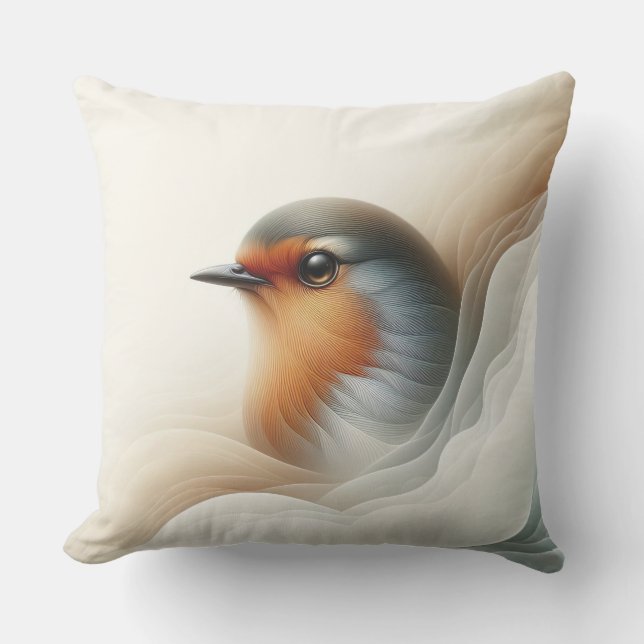 Coussin Vibrant Robin Oiseau Art Nature Illustration (Recto)