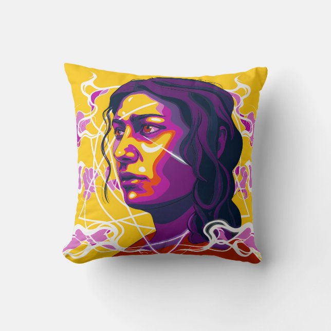 Coussin Vibrant Stylized Portrait with Abstract Elements (Recto)