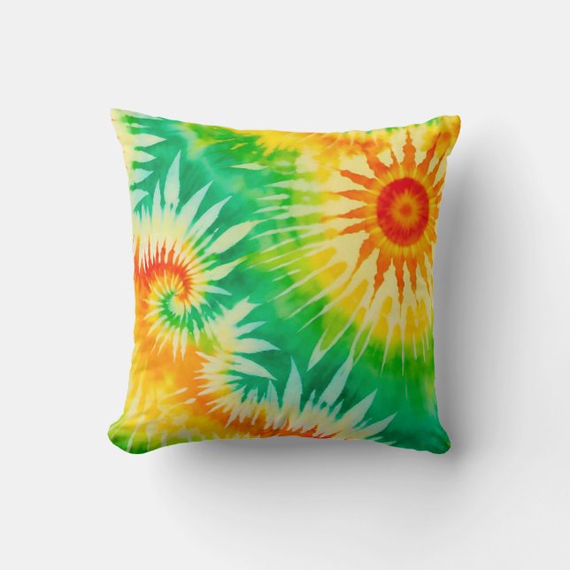 Coussin Vibrant Tie Dye Spiral Pattern Boho Orange Green (Recto)