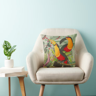 Coussin Vibrant Tropical Toucan Birds Art Exotic Jungle
