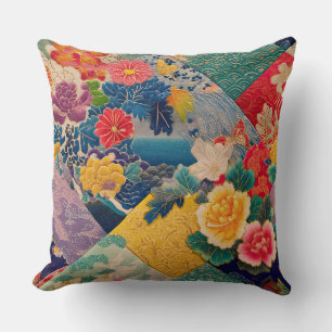 Coussin Vibrant Vintage Kimono Floral Japonais