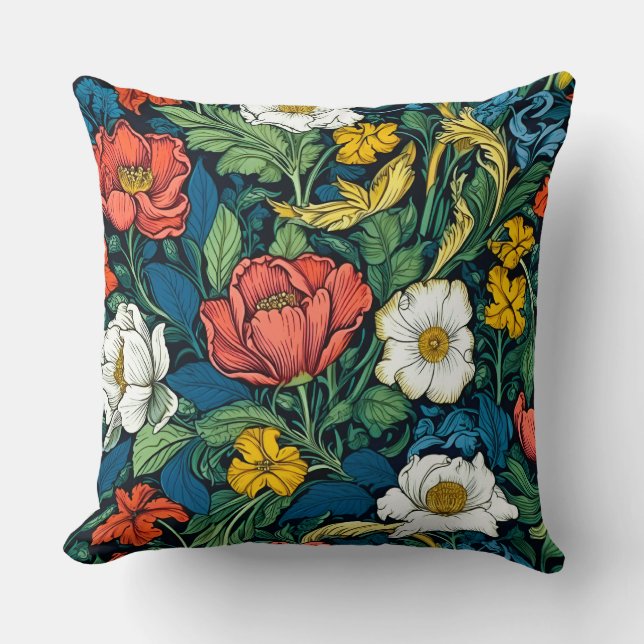 Coussin Vibrant William Morris Art Nouveau Floral (Recto)