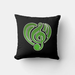 Coussin Vibrations Amour Musical Cœur Vert Note de Musique