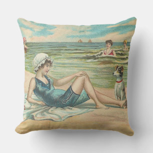 Coussin Victorian Beach Swim Girl Ocean Summer Vacances