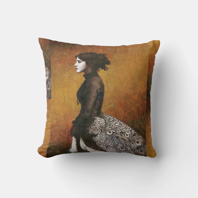 Coussin Victorian Peacock Girl Throw Cushion (Recto)