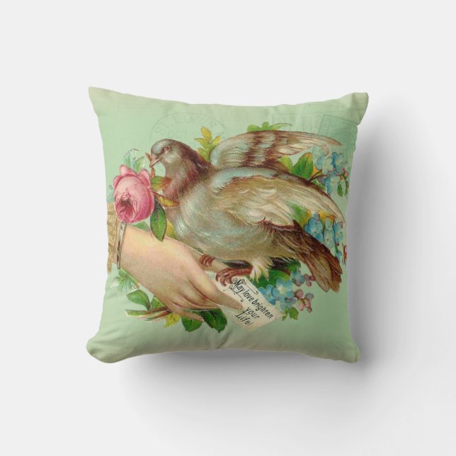 Coussin Victorian Valentine Bird et rose (Recto)