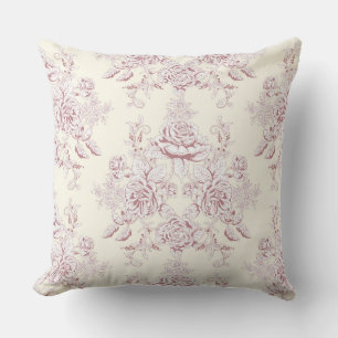Coussin Victorien, jaune doux, rose doux, floral, motif, v
