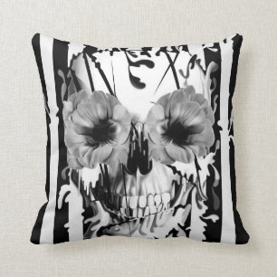 Coussin Vide, crâne avec des yeux de pavot