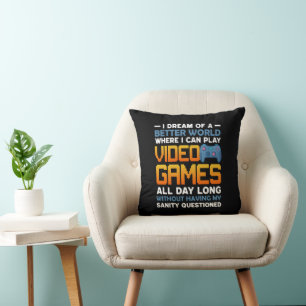Coussin Vidéo de rêve amusante Gamer mot art
