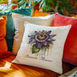 Coussin Vie de plantes : fleur de passion dans l'aquarelle