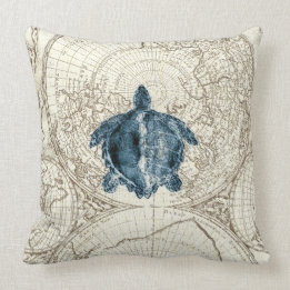 Coussin Vie marine bleue d'illustration de tortue de carte