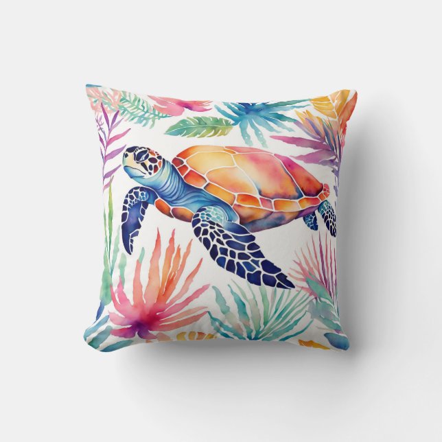 Coussin Vie marine côtière tropicale colorée (Recto)