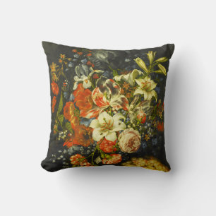 Coussin Vie morte avec fleurs et fruits