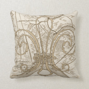 Coussin Vieille carte de la Nouvelle-Orléans avec Fleur