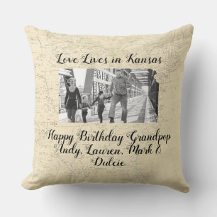 Coussin Vieille Carte L'Amour Vit Dans L'État Du Kansas Ph