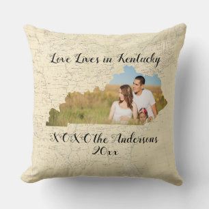 Coussin Vieille Carte L'Amour Vit Dans L'État Du Kentucky 