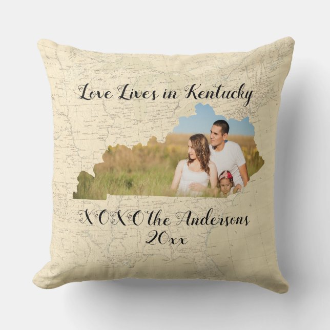 Coussin Vieille Carte L'Amour Vit Dans L'État Du Kentucky  (Recto)