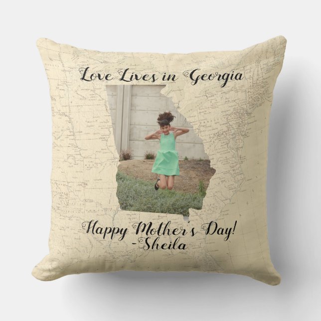 Coussin Vieille Carte L'Amour Vit En Géorgie Photo Façonné (Recto)
