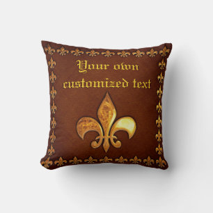 Coussin Vieille couverture en cuir avec Fleur-De-Lys d'or