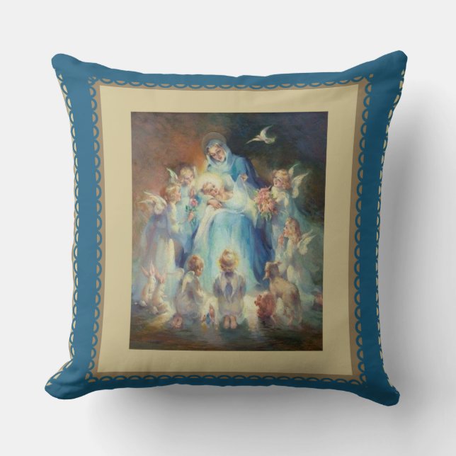 Coussin Vierge Madonna Mary avec des anges de Jésus (Recto)