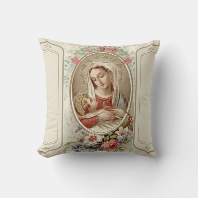 Coussin Vierge Madonna Mary avec des roses de Jésus (Recto)