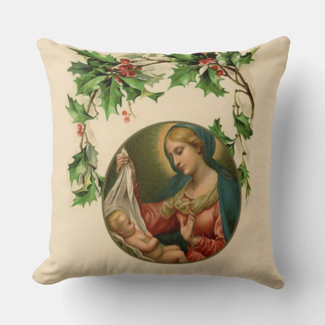 Coussin Vierge religieuse de Noël Marie Baby Jesus Floral (Recto)
